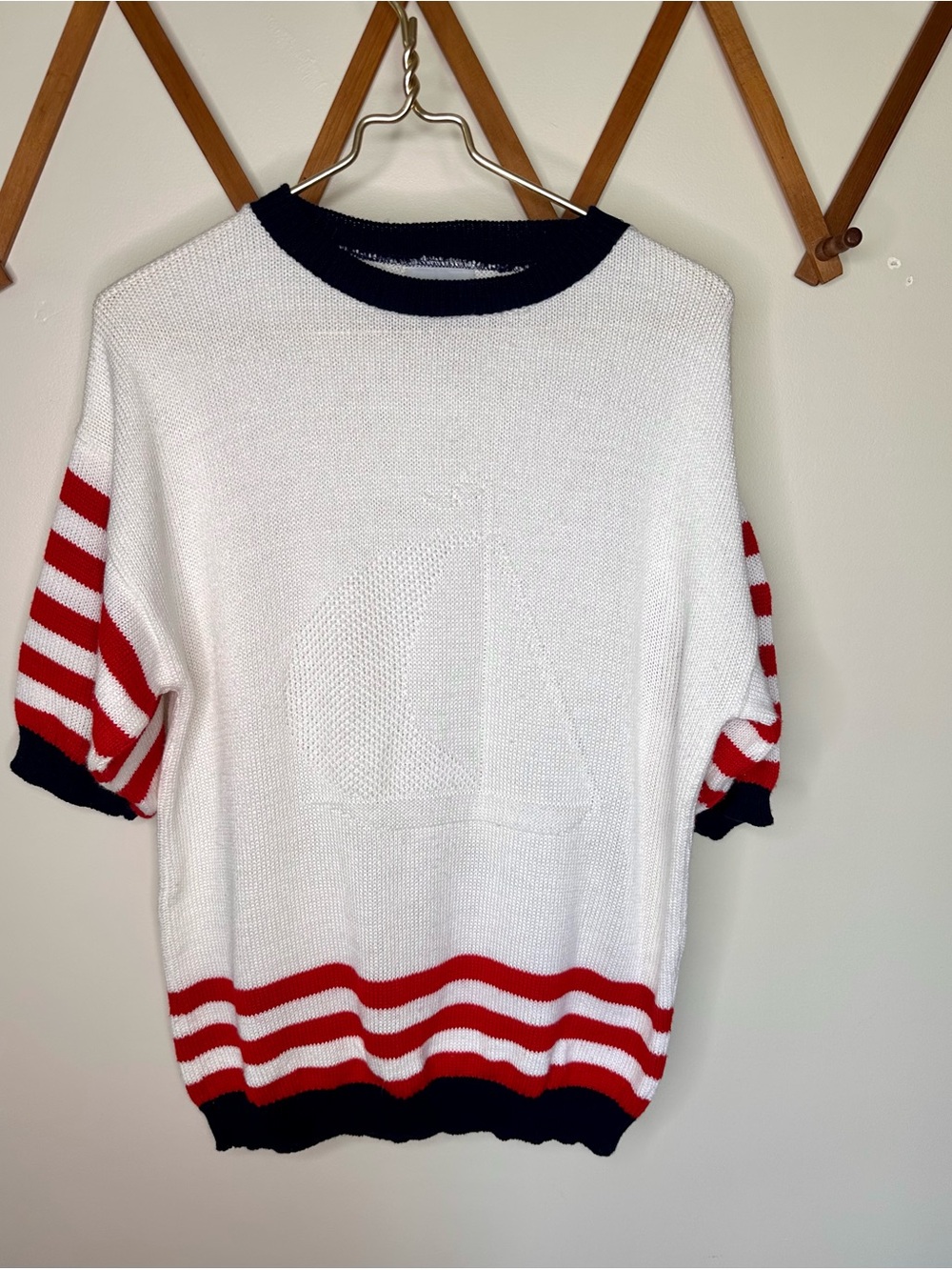 Vintage Alicia Sweater 80s Red White Blue Nautical Grannycore, Coastal - L
